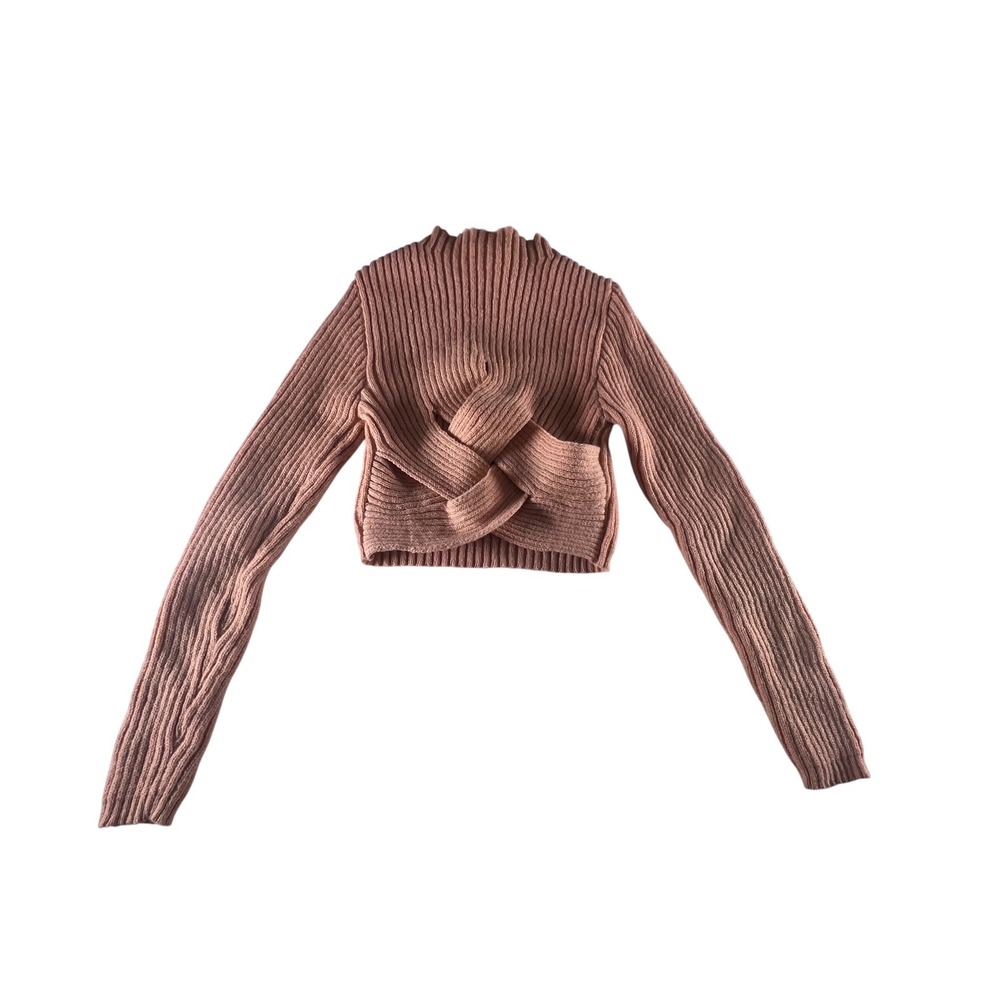 SHEIN Pink Size S Ribbed Mock Neck Twist Front Cropped Sweater Long Sleeve Women